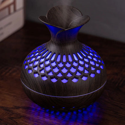 300ML Wood Grain Flower Humidifier Silent Aromatherapy Diffuser USB Rechargeable Mini Air Humidifier with Colorful Night Light
