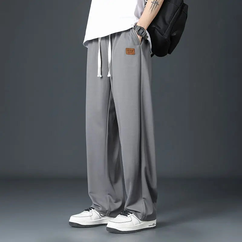 Spring Summer Men Oversize Casual Pants Fashion New Male Drawstring Elastic Waist Solid Loose Sports Wide Leg Straight Trousers