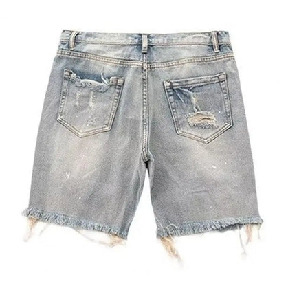 Ripped Holes Denim Shorts boy's Summer Distressed Denim Shorts Stylish Button Fly Multi-pocket Design Slim Fit for Youthful