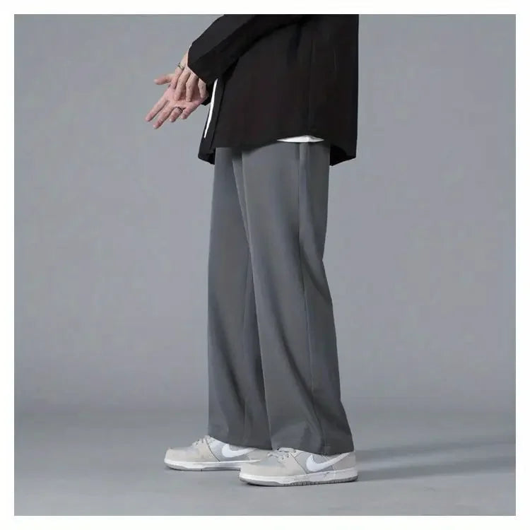 2025 Spring New Solid Color Straight Pants Man Elastic Waist Loose Casual Harajuku Trousers Japanese Style Thin Style Clothes