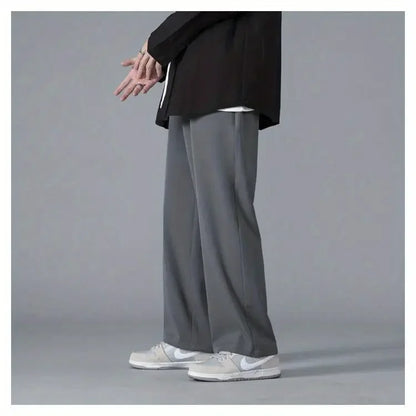 2025 Spring New Solid Color Straight Pants Man Elastic Waist Loose Casual Harajuku Trousers Japanese Style Thin Style Clothes