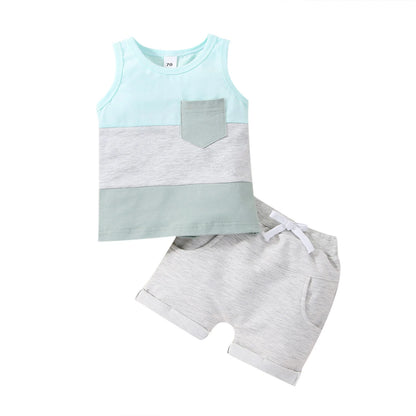 Infant Baby Boys Short Sets Patchwork Sleeveless Vest Tops with Pocket + Shorts 2pcs Summer Outfits for Toddler 6-36M