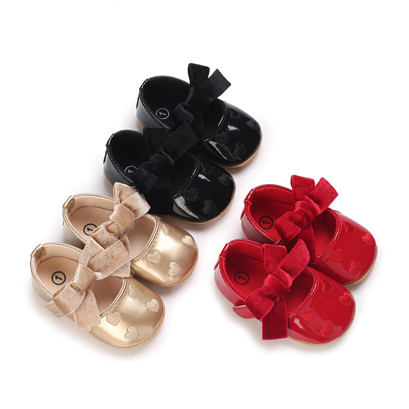 Baby Girls Cute Moccasins Heart Pattern Bowknot Soft Sole PU Leather Flats Shoes First Walkers Non-Slip Princess Shoes