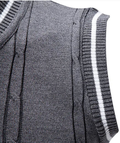Autumn Winter Men's Knit Vests V-Neck Sleeveless Slim Fit Knitted Pullovers Men Fashion Patchwork Smart Casual Sweater Vest Man
