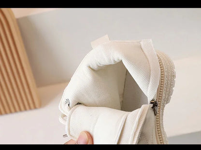 2025 Beige Girls Boots Side Zipper Simple Non-slip Casual Kids Shoes Versatile Soft Boys Britain Style Children Short Boots PU