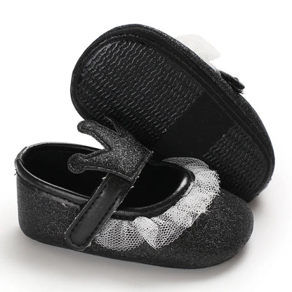 Cute 0-18M Spring Newborn Silver Baby Shoes Non Slip Cloth Bottom Girl Shoes Elegant Breathable Casual Baby First Walking Shoes