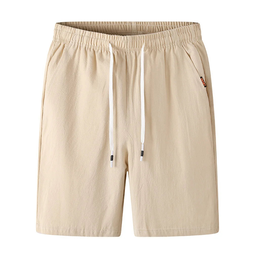 New Men's Cotton Linen Shorts Pants Male Summer Breathable Solid Color Linen Trousers Fitness Streetwear Loose Lace up Bottoms