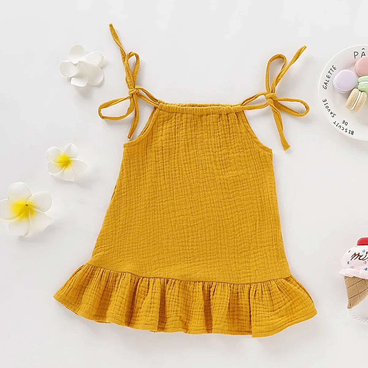 Summer Toddler Baby Girl Sleeveless Ruffles Dress Sarafan Kids Cotton Linen Muslin Slip Dresses Clothing