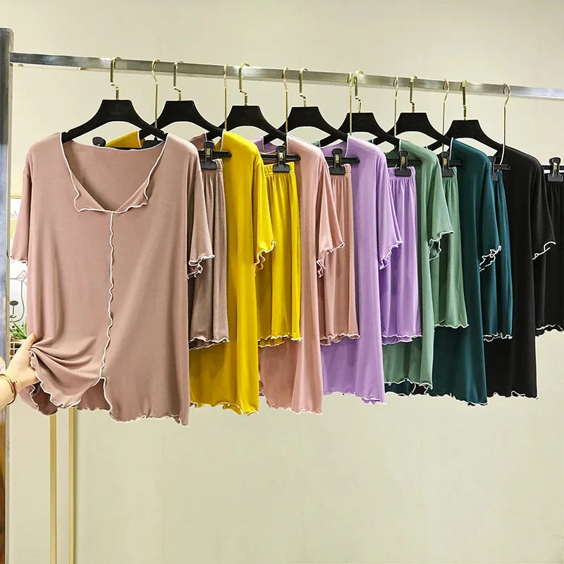 Modal loose short-sleeved shorts home clothes women summer thin style can be worn outside pajamas set versatile casual two