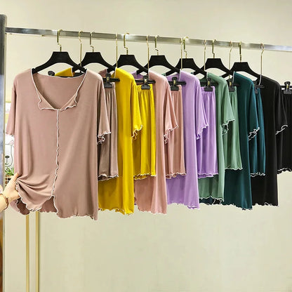 Modal loose short-sleeved shorts home clothes women summer thin style can be worn outside pajamas set versatile casual two