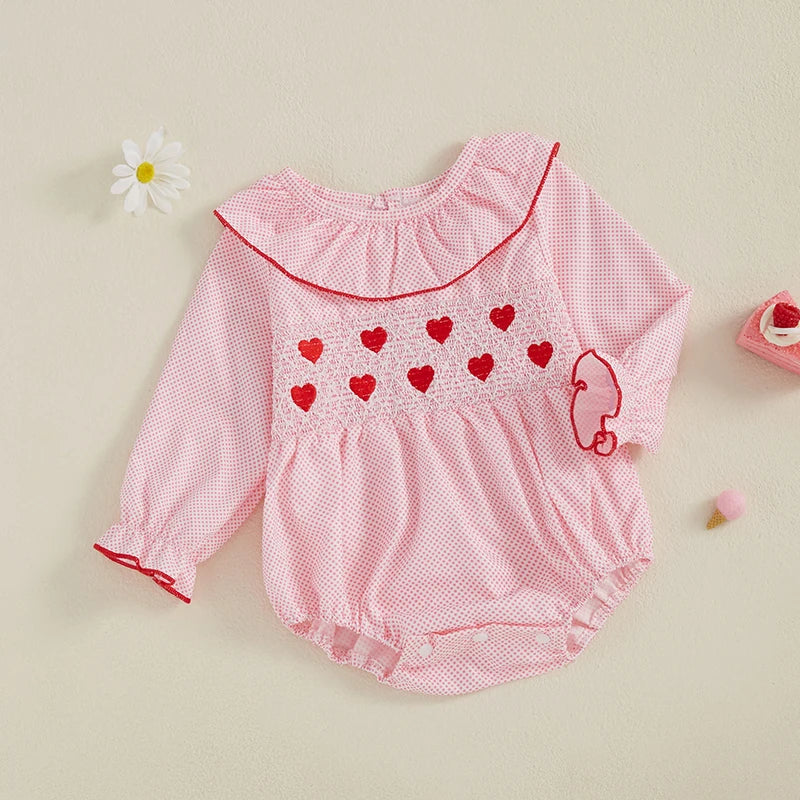 My First Valentines Day Baby Girl Outfit Newborn Heart Smocked Bubble Romper Bodysuit Cute Valentines Day Clothes