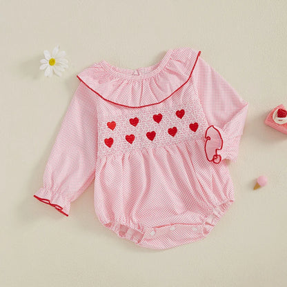 My First Valentines Day Baby Girl Outfit Newborn Heart Smocked Bubble Romper Bodysuit Cute Valentines Day Clothes