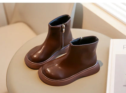 Autumn Winter Children's Boots Fashion Simple Style Girl's Ankle Boot Causal Versatile Black Kid Short Leather Boots Side Zipper