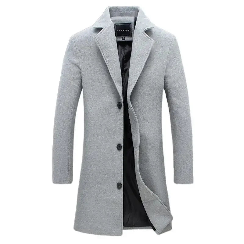 Autumn Winter Fashion Men's Woolen Coats Solid Color Single Breasted Lapel Long Coat Jacket Casual Overcoat Plus Size 9 Colors