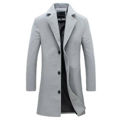 Autumn Winter Fashion Men's Woolen Coats Solid Color Single Breasted Lapel Long Coat Jacket Casual Overcoat Plus Size 9 Colors