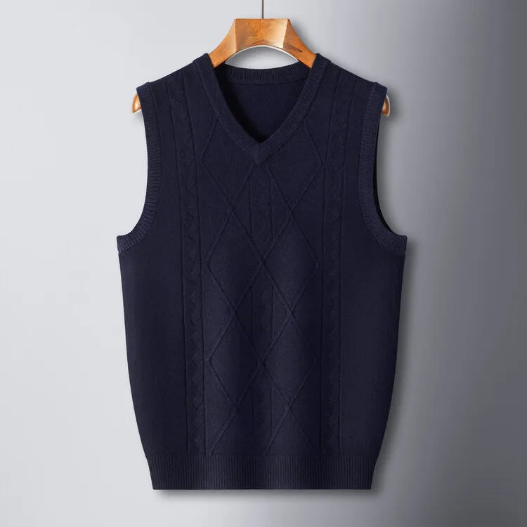 2025 New Trend Men's Business Casual Pullover Wear Warm Sleeveless Wool Knitted Sweater Vest Tops
