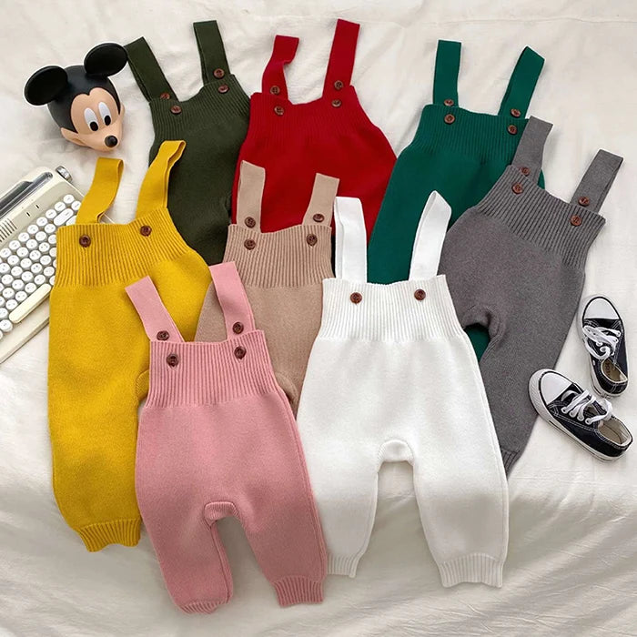 2025 New Autumn Infant Baby Knitted Jumpsuit Overalls Toddler Baby Boys Girl Trousers Knitted Solid Color Newborn Baby Pants