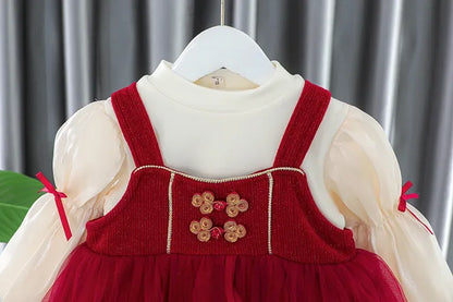 Toddler Baby Girls Dress Autumn  Winter Kids Red Christmas New Year Plush Warm Dress Infant Clothing Set Top+ skirt For 1-4 Years