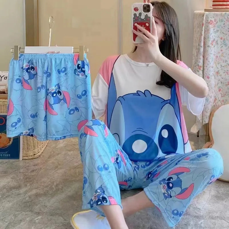 Women's New Three-piece Pajamas Home wear Set of Sweet Pajamas Cartoon Leisure Women's Home wear Pajamas Set