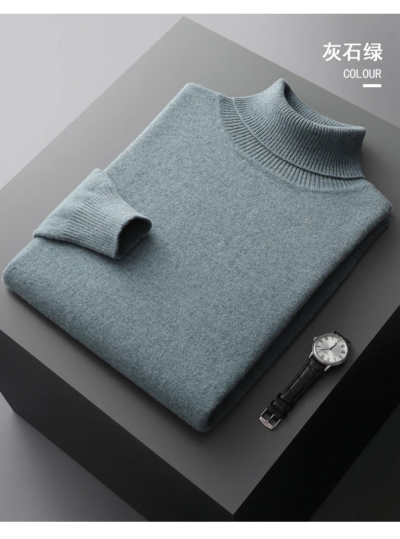 Autumn and winter new 100% merino cashmere sweater men's knitted pullover padded warm turtle neck fashion loose plus size coat