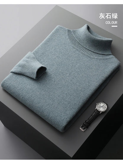 Autumn and winter new 100% merino cashmere sweater men's knitted pullover padded warm turtle neck fashion loose plus size coat