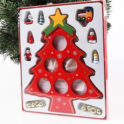 Holiday Tabletop Décor Carved Wood Xmas Tree 6 Hole Centerpiece for Mantel Scene Christmas Village Diorama Craft Ornament