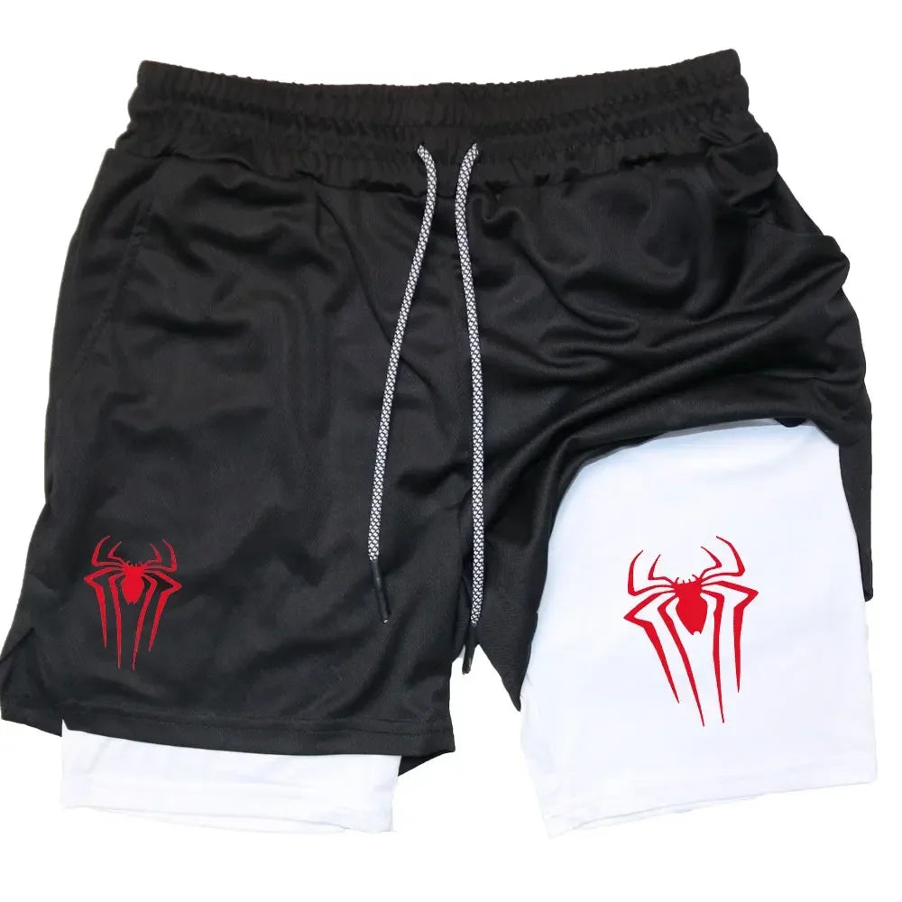 Men's Workout Compression Set Y2K Spider Printed Gym T-shirts Breathable Running Shorts Quick Dry Sports Rash Guard Sportwear Set