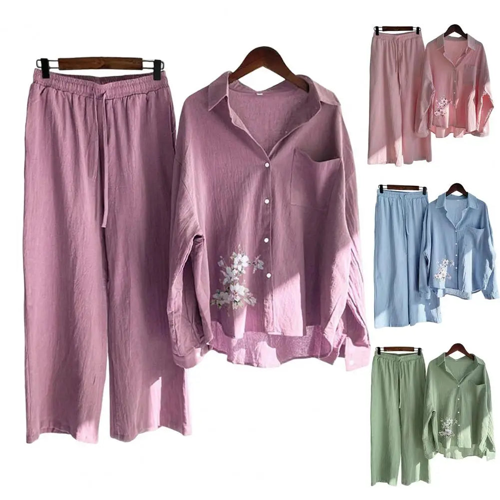 Sprind Summer Cotton Linen Women's 2 Piece Sets Outfits Printed Elegant Casual Plus Size Matching Set Women's Suit Blouse Pants