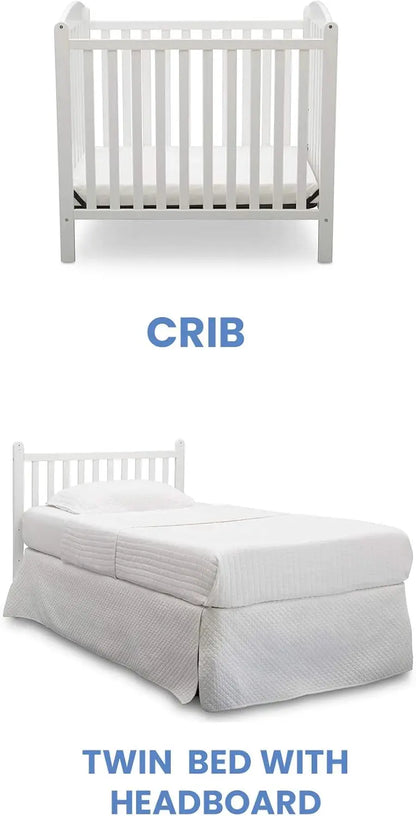 Children Emery Mini Convertible Baby Crib with 2.75-inch Mattress, Bianca White