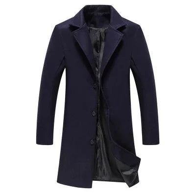 Autumn Winter Fashion Men's Woolen Coats Solid Color Single Breasted Lapel Long Coat Jacket Casual Overcoat Plus Size 9 Colors