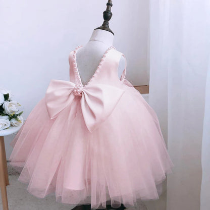 Toddler Baby Girls Dress Bow Baptism Dress for Girls 1 Yrs Birthday Party Wedding Beading Dress Formal Occasion Tutu Fluffy Gown