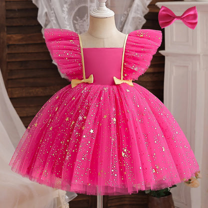 Toddler Baby Girls Dress Bow Baptism Dress for Girls 1 Yrs Birthday Party Wedding Beading Dress Formal Occasion Tutu Fluffy Gown