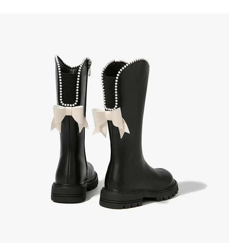 Long Boots for Girls and Children 2025 New Winter Long Leather Boots Princess Foreign Girls Plus Cashmere Shoes