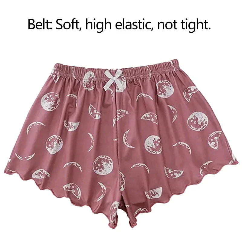 Summer Sleepwear Women Pajama Set Pink Black Moon and Planet Print Casual Camisole and Shorts Comfortable Suit Pajamas