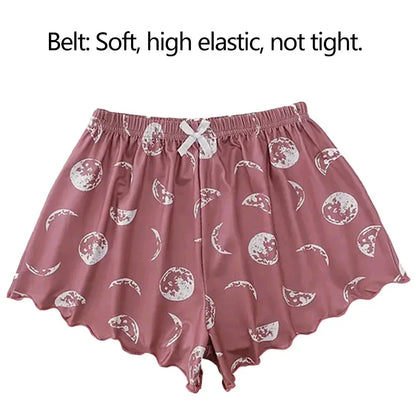 Summer Sleepwear Women Pajama Set Pink Black Moon and Planet Print Casual Camisole and Shorts Comfortable Suit Pajamas