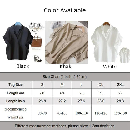 Women Blouses Spring Summer Breathable Simple Short Batwing Sleeve Turn Town Quick Dry Collar Shirts Solid Color Female Clothing