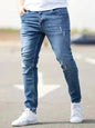 Distressed Men Jeans Denim Holes Skinny Vintage Wash Solid Pencil Pants 2025 Ankle Length Sheath Punk Style Pockets Slim