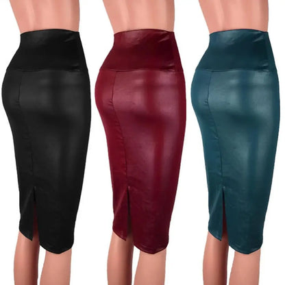 High Waist Skirts Bodycon Skirt Sexy Leather Back Split Women Pencil Office Lady Pencil Package Summer Long Skirt