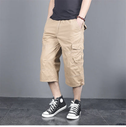 Long Length Cargo Shorts Men Summer Multi-Pocket Casual Cotton Elastic Capri Pants Men Military Tactical Short Hot Breeches 5XL
