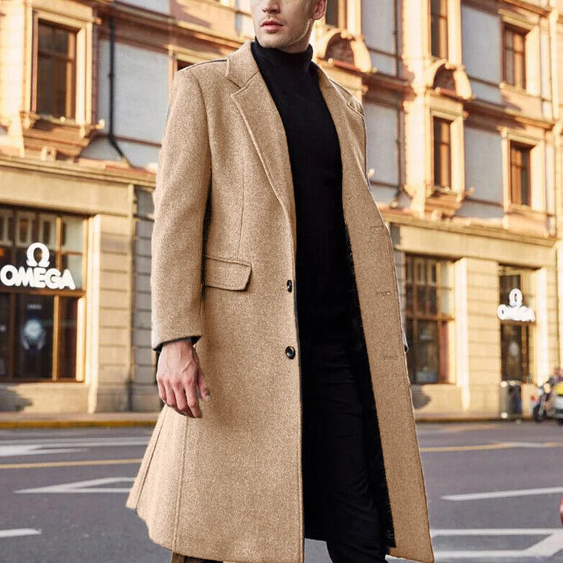 Korean Trend Men's Loose Casual Single-breasted Overcoat Autumn Winter Fashion New Long Sleeve Woolen Long Coat 2025