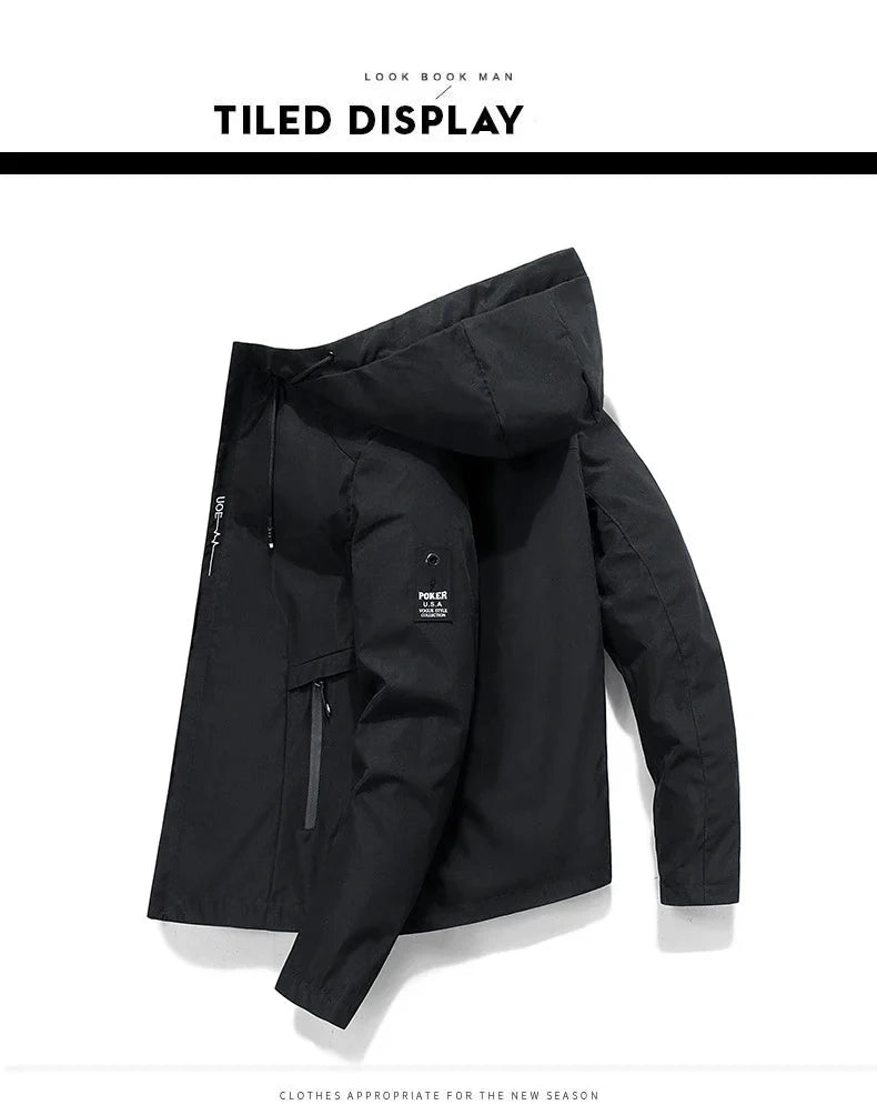 Spring and Autumn men's windproof zipper Jacket Casual quality hooded baseball jacket Outdoor blazer garment top