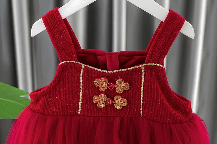 Toddler Baby Girls Dress Autumn  Winter Kids Red Christmas New Year Plush Warm Dress Infant Clothing Set Top+ skirt For 1-4 Years