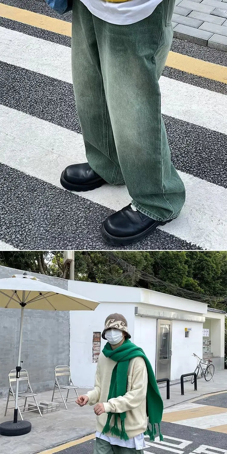 Men Jeans Retro Washed Daily S-3XL Hip Hop Teenagers Fashion Loose European Style Y2K Simple Wide Leg Trousers Vitality Chic