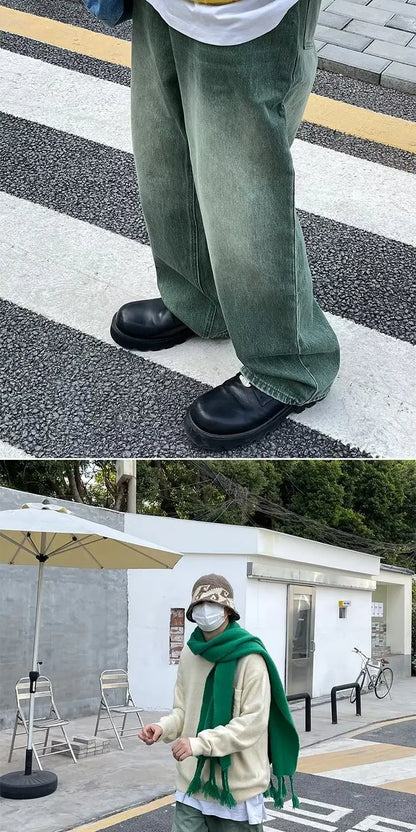 Men Jeans Retro Washed Daily S-3XL Hip Hop Teenagers Fashion Loose European Style Y2K Simple Wide Leg Trousers Vitality Chic