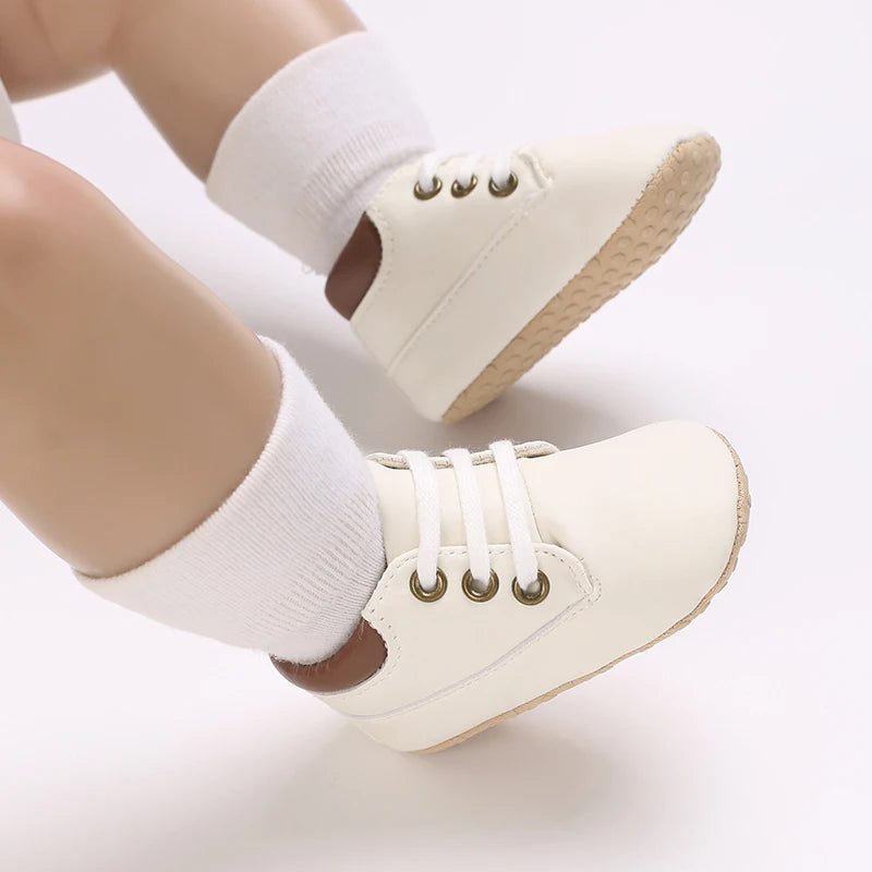 Fashionable 0-18M Boys and Girls' Shoes Classic Solid Color Leather Bottom Anti slip Preschool First Step Casual Sports Shoes