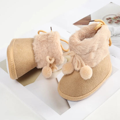 Winter Plus Velvet Snow Booties For Baby Warm Boots Shoes baby Girl Shoes Pompom Soft Sole Indoor Walking Shoe