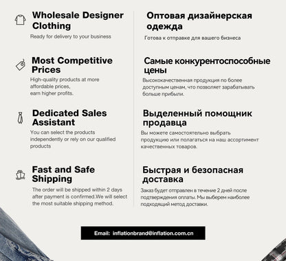 INFLATION Brown Retro Washed Denim Pants Unisex Classic Straight Leg Jeans Male Trouser Plus Size