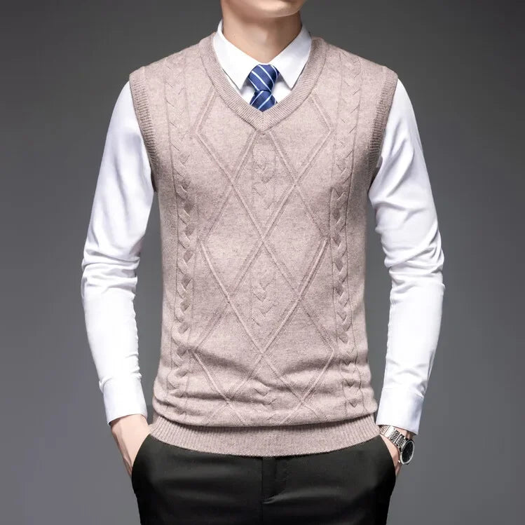 2025 New Trend Men's Business Casual Pullover Wear Warm Sleeveless Wool Knitted Sweater Vest Tops