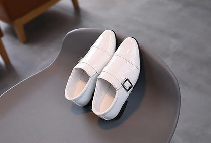 Boys Leather Shoes 2022 Spring Autumn Kids Performance Mary Janes Shoes for Party Wedding Shows Solid Black Slip-on Shoes