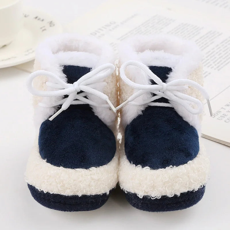 Baby Boots Newborn Winter Plush Snow Booties for Infant Boys Girls Soft Comfortable Lace Up Warming Shoes